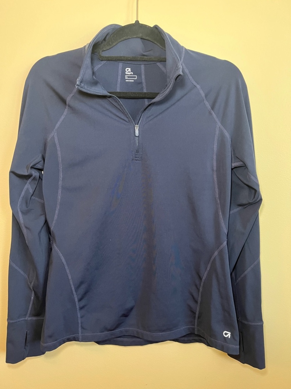 GapFit Women’s Large Navy Half Zip Athletic Pullover Thumbhole Top